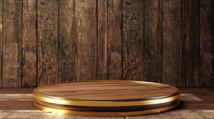 Obraz premium A wooden stage with a gold rim