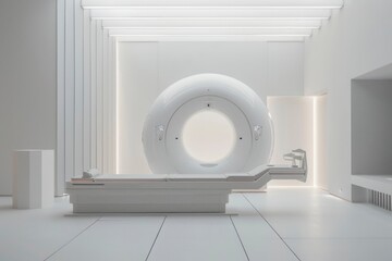 White Medical MRI Scanner Room with Table