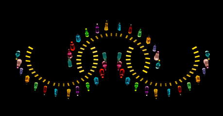 gold bars and miniature bottles of alcohol without labels on black background