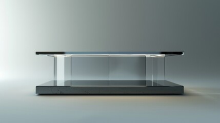 A glass table with a light shining on it