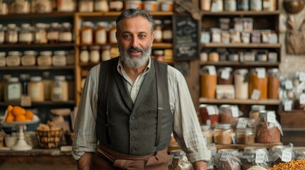Smiling Merchant in a Traditional Store
