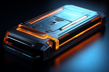 Illustration of modern automotive technology  vibrant blue electric car lithium battery pack