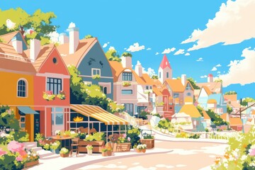 A tiny, adorable village with cobblestone streets and pastel-colored houses