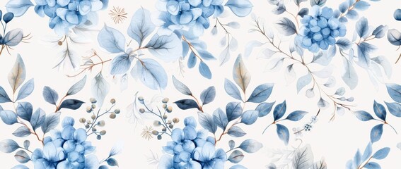Seamless pattern with a mix of floral and geometric designs in a watercolor style.