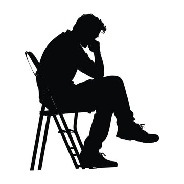 recommend clip art: Silhouette of a man sitting on a chair, head in hand. 