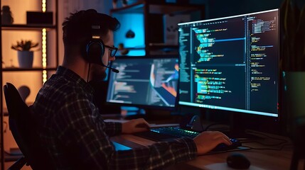 Naklejka premium Programmer software developer during working in the office