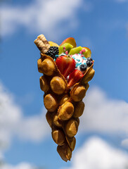 Colorful hong kong waffle on blue background