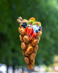 Colorful hong kong waffle on green background
