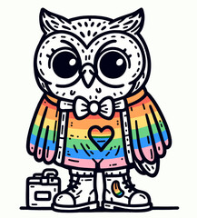 Fototapeta premium Owl With LGBTQ Rainbow Pride Flag Funny Pround Mom Dad of Gay Lesbian Ally Vector svg Clipart