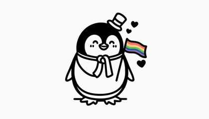  Penguin With LGBTQ Rainbow Pride Flag Funny Pround Mom Dad of Gay Lesbian Ally Vector svg Clipart  