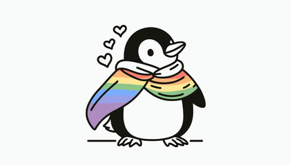 Obraz premium Penguin With LGBTQ Rainbow Pride Flag Funny Pround Mom Dad of Gay Lesbian Ally Vector svg Clipart