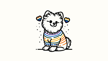 Fototapeta premium Pomeranian Dog With LGBTQ Rainbow Pride Flag Funny Pround Mom Dad of Gay Lesbian Ally Vector svg Clipart 
