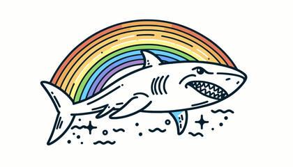 Fototapeta premium Shark With LGBTQ Rainbow Pride Flag Funny Pround Mom Dad of Gay Lesbian Ally Vector svg Clipart 