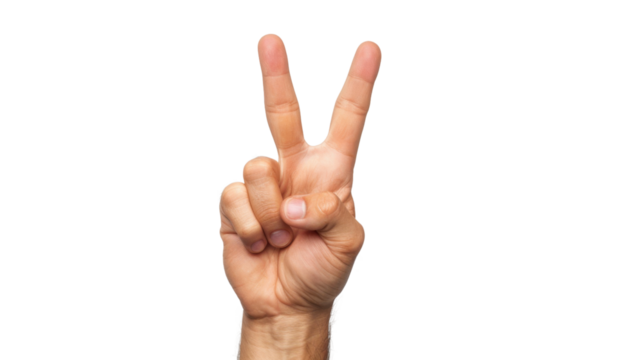 Peace hand sign , number two on transparent background 