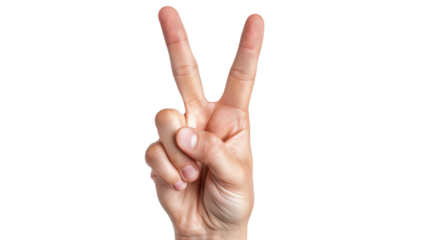 Peace hand sign , number two on transparent background 