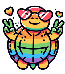 Obraz premium Turtle With LGBTQ Rainbow Pride Flag Funny Pround Mom Dad of Gay Lesbian Ally Vector svg Clipart