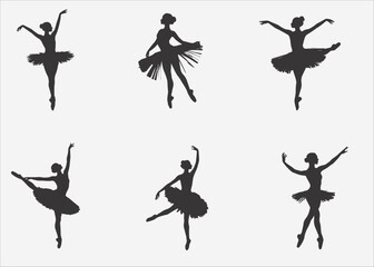Ballerina performing modern in silhouette on white background. © Agoeng