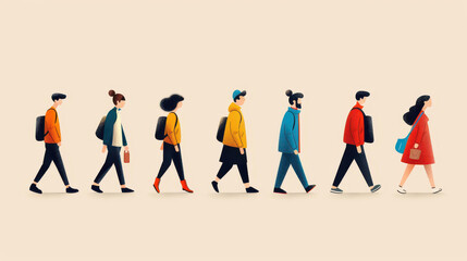 Vibrant street scene showcases diverse individuals with unique styles, captured in a modern, minimal flat design.