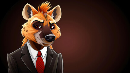 This striking portrait features a hyena in a sharp business suit, blending wild charm with corporate flair in a playful twist.