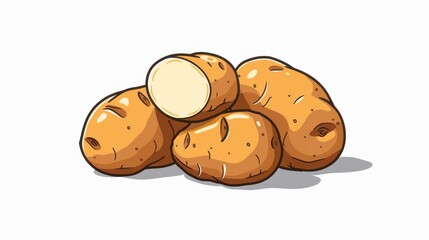A single potato illustration on a clean white backdrop, showcasing its earthy tones and natural shape with clarity.