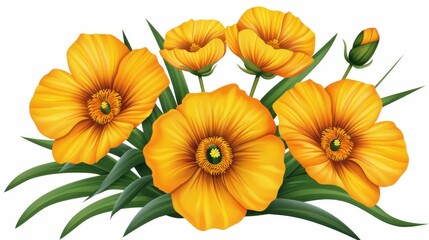 Fototapeta premium Bright and sunny postcard template featuring golden California flowers in a handdrawn watercolor style. Perfect for any occasion