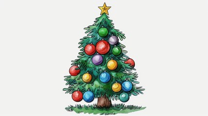A charming watercolor Christmas tree adorned with colorful ornaments, perfect for holiday cheer and seasonal decor.