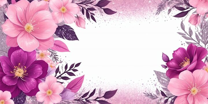pink theme floral border with purple lining and white background