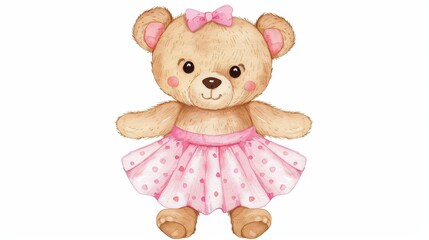Cute teddy bear girl in a tutu, perfect for baby showers or nursery decor. A fun touch for kids rooms