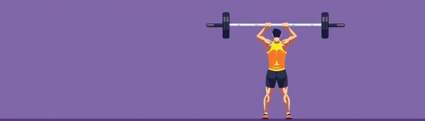 Naklejka premium A determined athlete lifts a barbell overhead in a vibrant setting, showcasing strength and commitment to fitness.