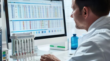 A counselor reviewing genetic data on a computer