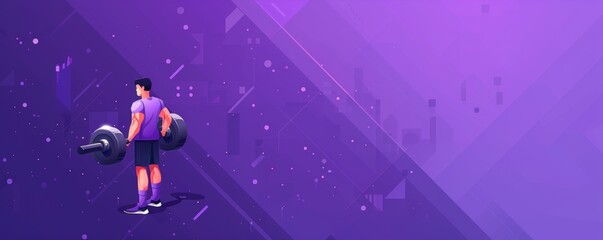 Fototapeta premium A determined athlete lifting a barbell against a vibrant purple background, symbolizing strength and fitness.