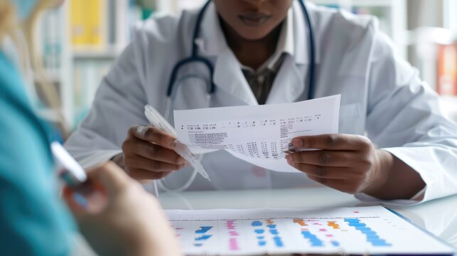 A genetic counselor discussing test results with a patient
