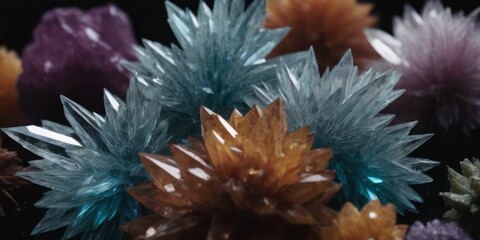 Obraz premium Crystals on black background, abstract backdrop.