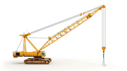 A construction crane photographed on a white background