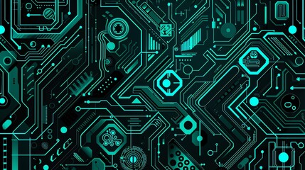 Fototapeta premium Intricate circuit board texture with copper tracks, showcasing complex electronic pattern for advanced computer processing
