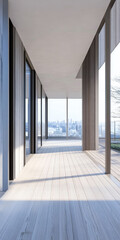 Fototapeta premium Empty room in a luxury property with outdoors views and wall panels. Luxurious residential Real Estate conceptual image.
