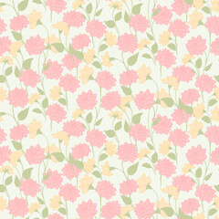Blooming summer wild meadow seamless pattern on a light background. Abstract artistic branches with ditsy flowers, small leaves, tiny buds printing. Vector hand drawing sketch. Template for designs
