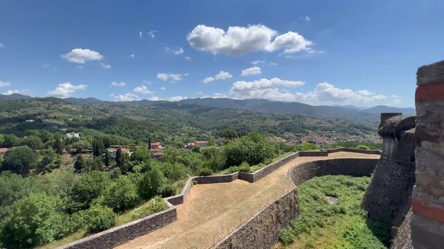 panorama on the walls of the Sarzanello fortress on Sarzana Spezia. High quality 4k footage