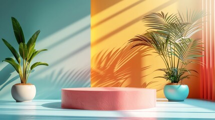 Fototapeta premium A chic podium positioned against a backdrop of minimalist decor