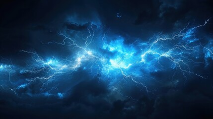 Fototapeta premium Dramatic Blue Lightning Storm in Dark Night Sky Captured in Stunning High-Resolution Photography Perfect for Weather, Nature, and Atmospheric Themes