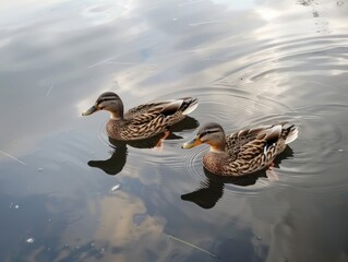 Two Ducks Swimming on a Serene Lake