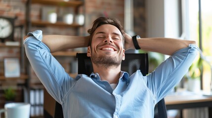 Feeling relieved with a relaxed smile, after completing a challenging task.