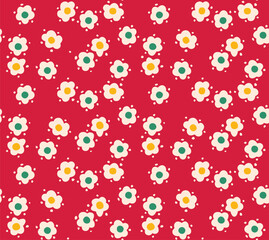 Japanese Cute Round Flower Vector Seamless Pattern