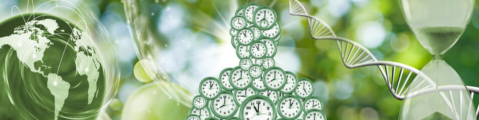 Fototapeta premium The Intertwined Rhythms of Life: A Global Perspective of Time, Nature, and Genetics
