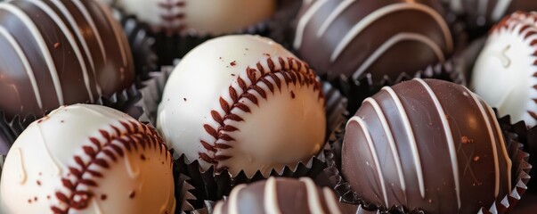 Baseballthemed chocolate truffles with caramel filling, Baseball Themed Food, Indulgent sportsthemed candy