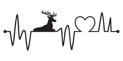 Heartbeat line with Hunting silhouette, Hunting and Heartbeat frequency with Heart Love illustration
