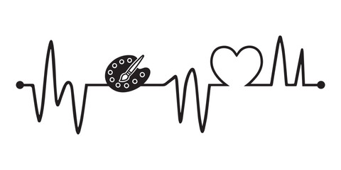 Fototapeta premium Heartbeat line with Painting silhouette, Painting and Heartbeat frequency with Heart Love illustration