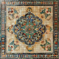 Detail of traditional Persian mosaic wall with geometrical ornament in Iran, Arabic Islamic pattern