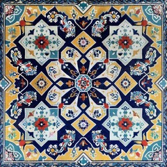 Detail of traditional Persian mosaic wall with geometrical ornament in Iran, Arabic Islamic pattern