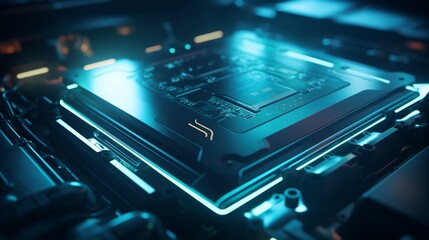 Vibrant blue electric car lithium battery pack  modern automotive technology core